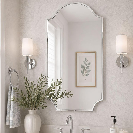 TEHOME Chrome Scalloped Bathroom Mirror, Silver Irregular Bathroom Mirror, 24x32''