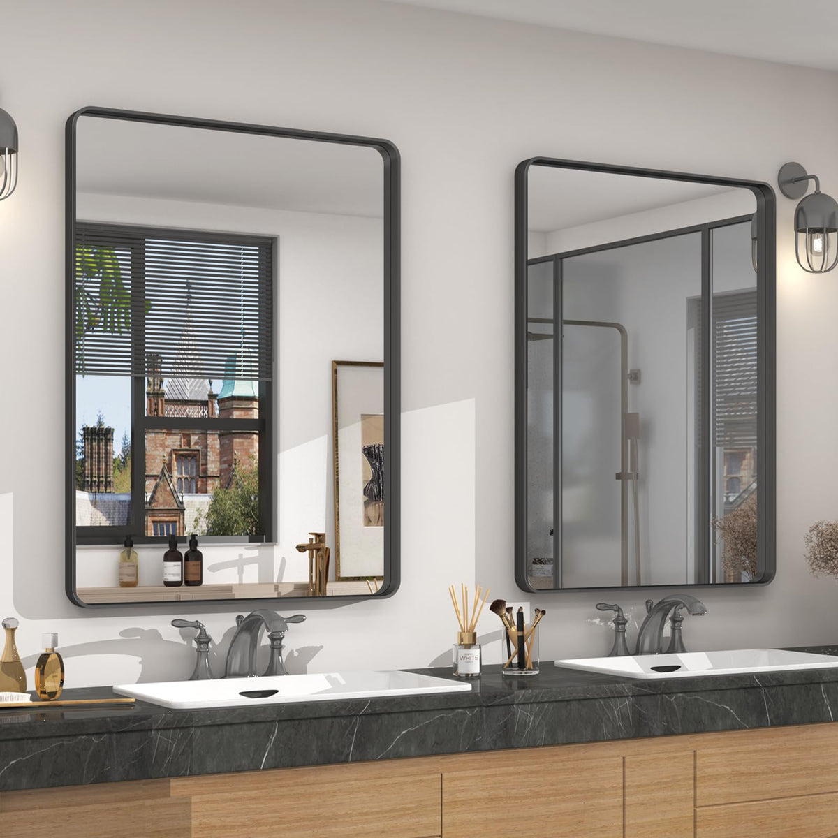 24x30 Inch Black Metal Framed Bathroom Mirror for Wall