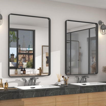 24x30 Inch Black Metal Framed Bathroom Mirror for Wall