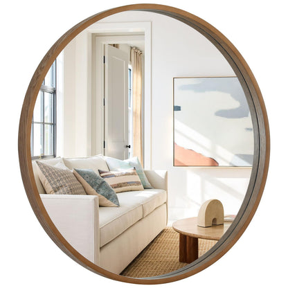 WallBeyond Round Wood Mirror 24 inch Circle Wall Mirror for Bathroom Round Wall Mirror for Wall Decor, Vanity, Entryway Living Room (Natural)