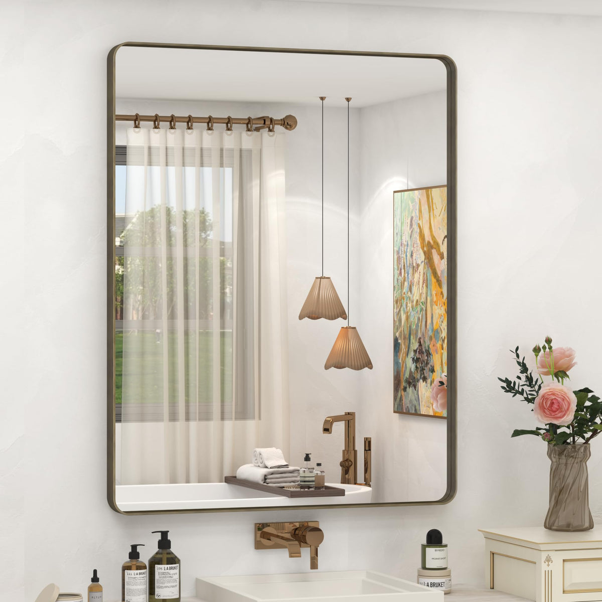 24x30 Inch Black Metal Framed Bathroom Mirror for Wall
