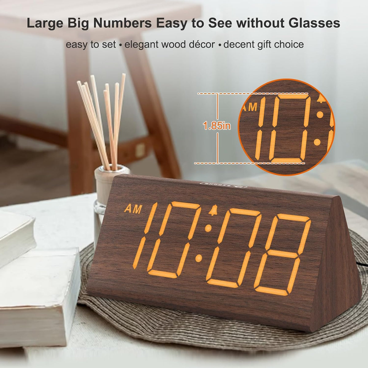 DreamSky Wooden Digital Alarm Clock for Bedrooms Desk with Large Numbers
