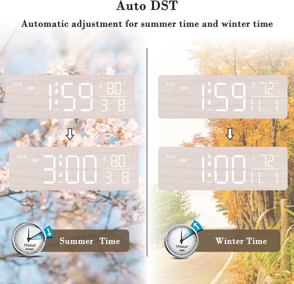 DreamSky Wooden Digital Alarm Clock with Date & Day of Week for Bedroom
