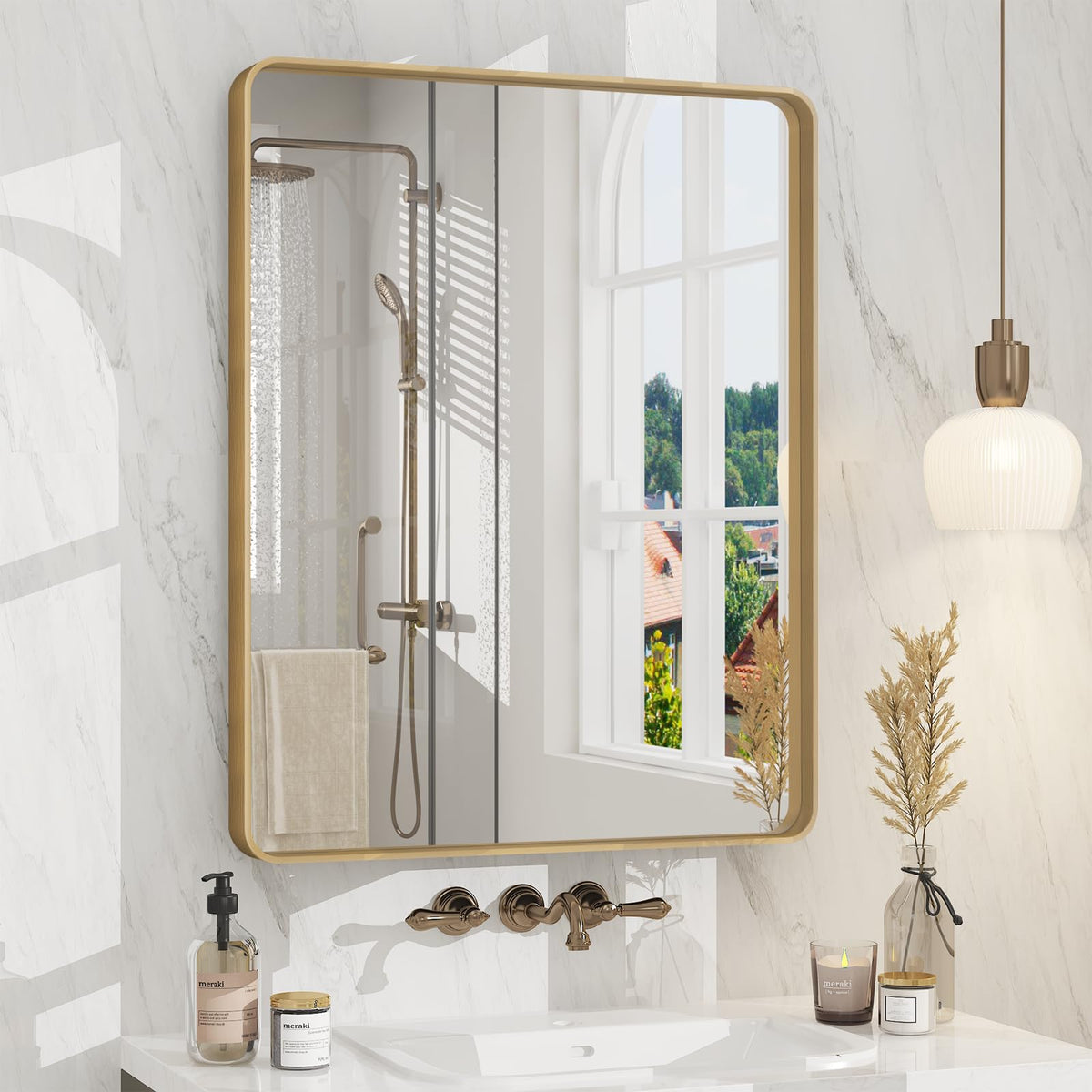 24x30 Inch Black Metal Framed Bathroom Mirror for Wall