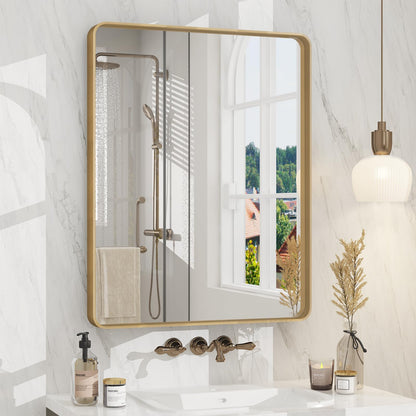 24x30 Inch Black Metal Framed Bathroom Mirror for Wall