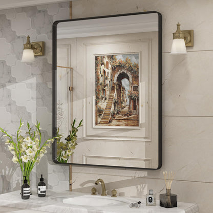 24x30 Inch Black Metal Framed Bathroom Mirror for Wall