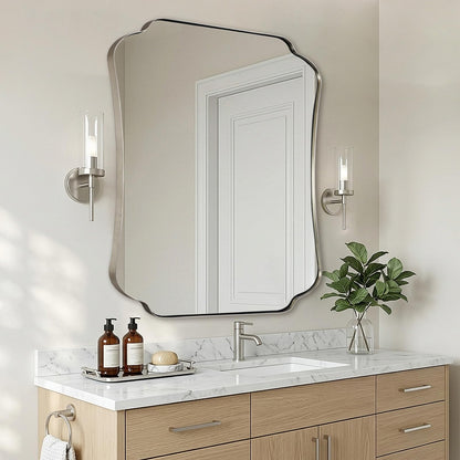 ANDY STAR 24"x40" Gold Mirror, Brushed Brass Scalloped Wall Mirror, Bathroom Wall Mirror with Stainless Steel Metal Framed Ideal for Bedroom, Hallway