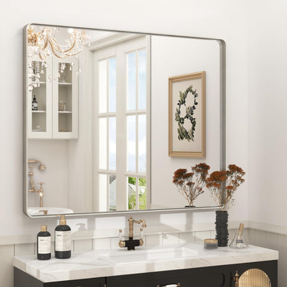 24x30 Inch Black Metal Framed Bathroom Mirror for Wall