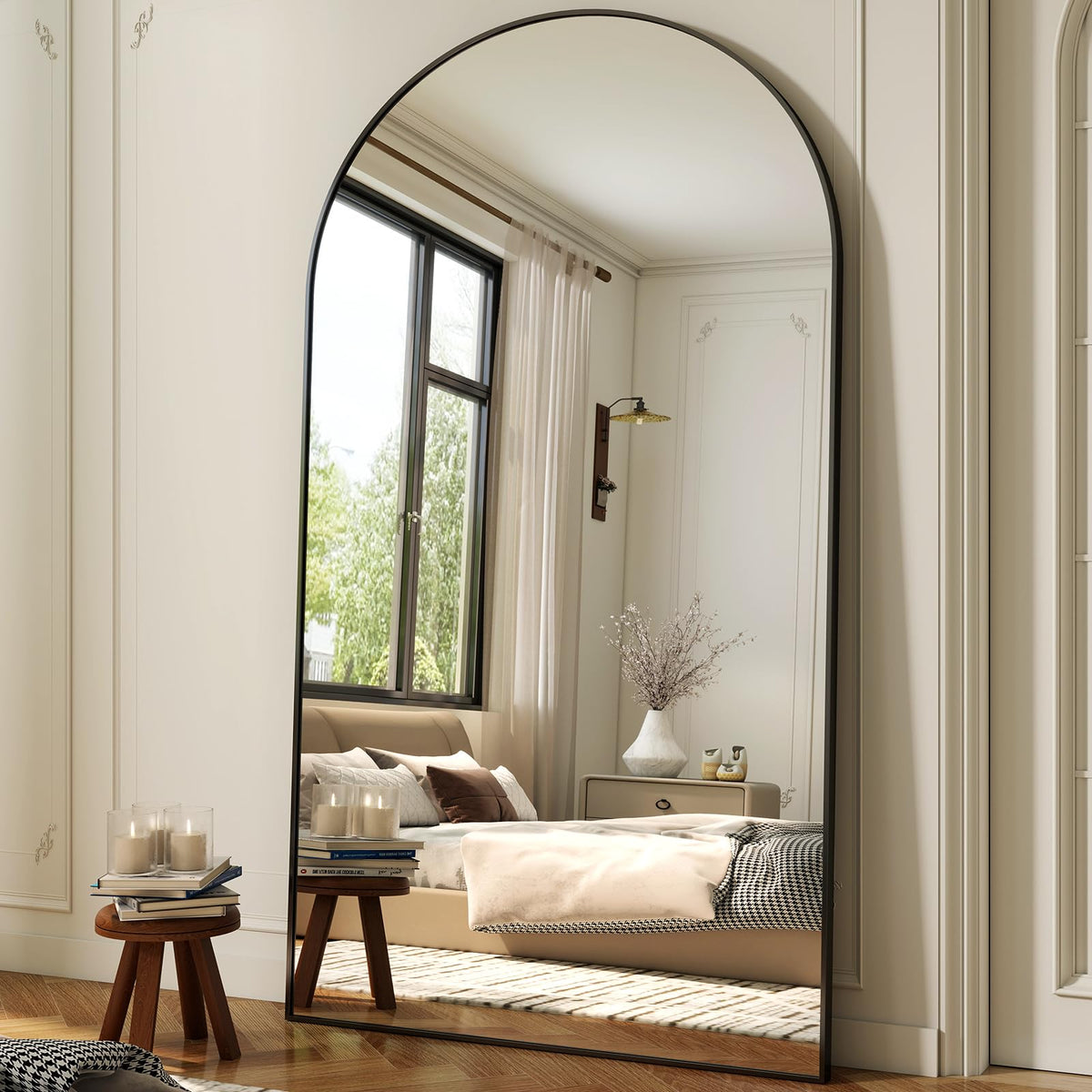 XRAMFY 56"x21" Black Arched Full Length Mirror Floor Mirrors with Stand