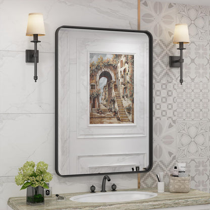 24x30 Inch Black Metal Framed Bathroom Mirror for Wall