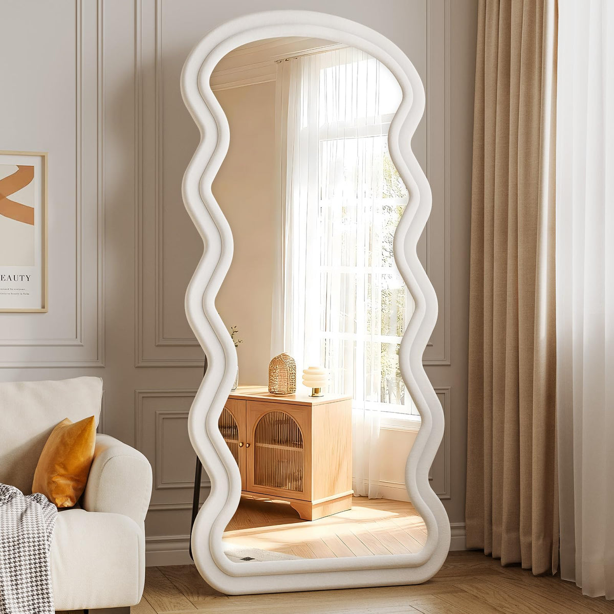 Full Length Mirror, 63"x24" Wavy Full Body Mirror Flannel