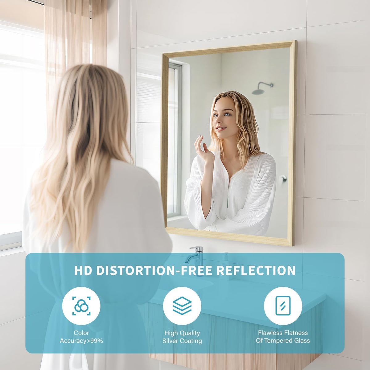Oak Wood Effect Framed Wall Mirror, 22x30 Rectangle Mirror