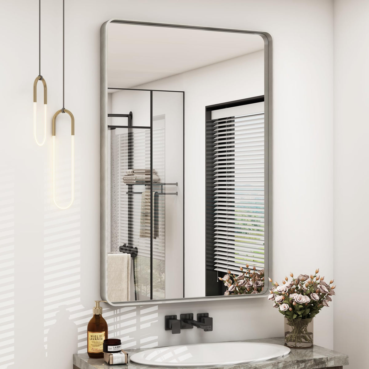 24x30 Inch Black Metal Framed Bathroom Mirror for Wall