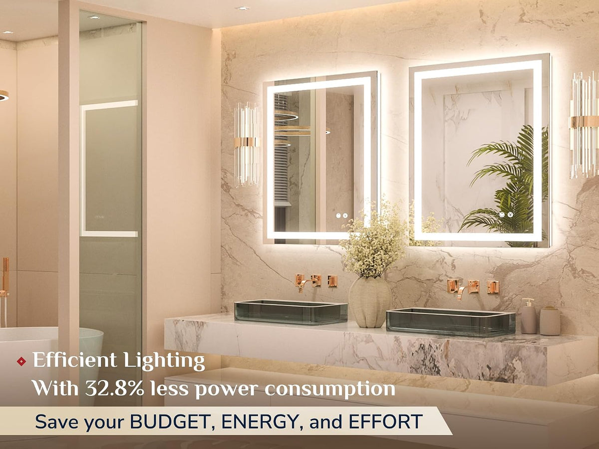 Keonjinn 24x32 Inch LED Bathroom Mirror with Lights, Frontlit & Backlit