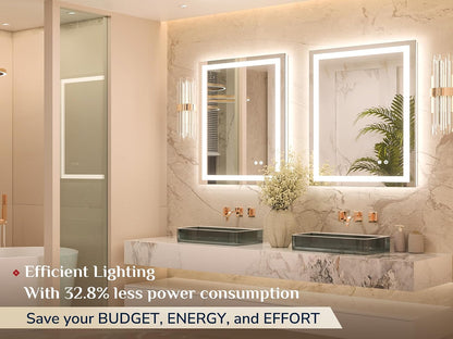Keonjinn 24x32 Inch LED Bathroom Mirror with Lights, Frontlit & Backlit