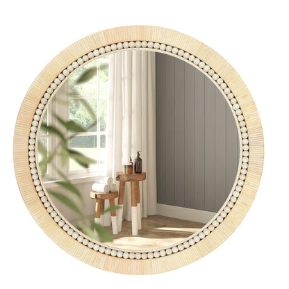 ULIKE Rattan Wicker Bathroom Wall Mirror, 24 Inch Boho