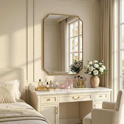 30"x22" Gold Wall Bathroom Mirror, Scalloped Edge Vanity Mirror