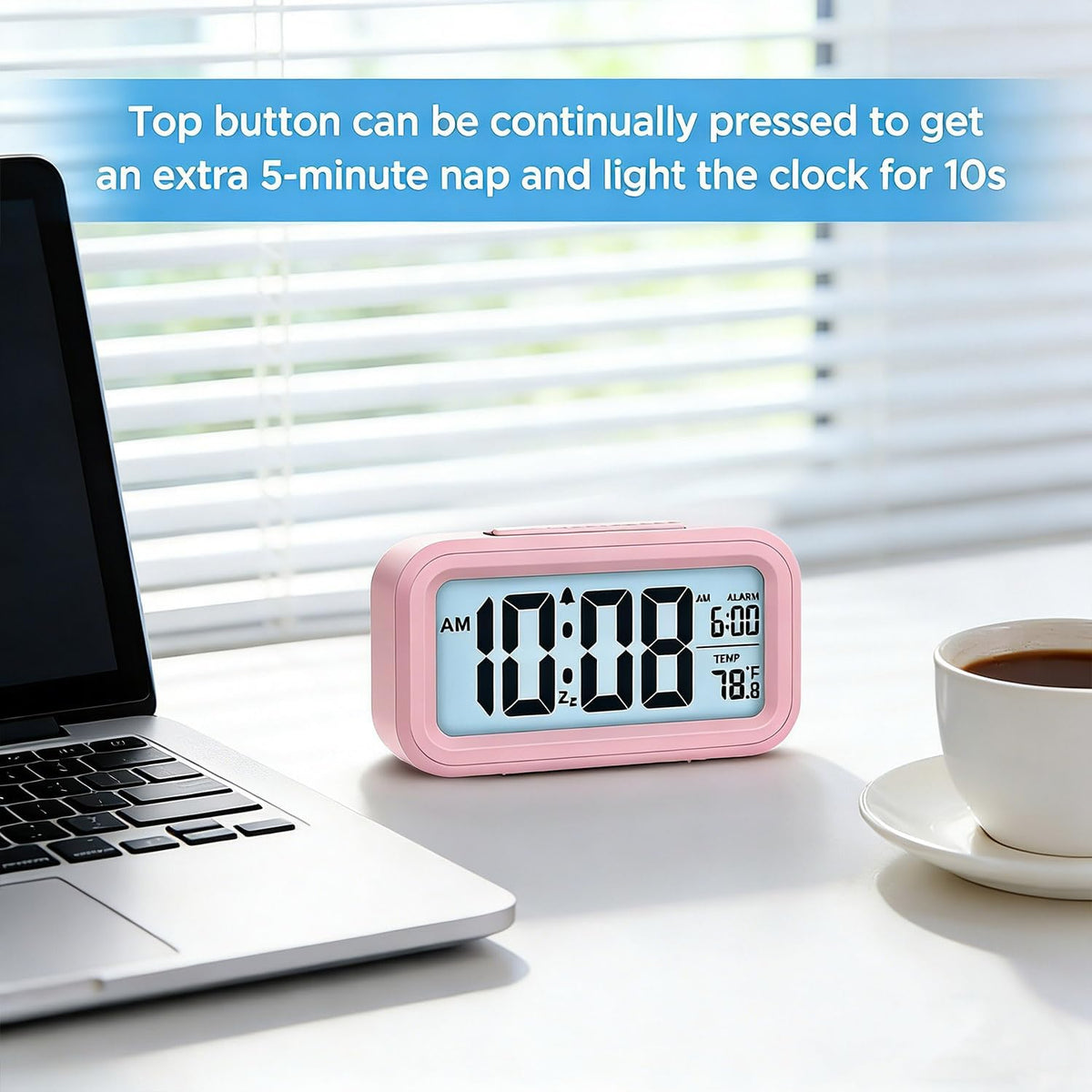 Lesipee Digital Alarm Clock for Bedroom, Desk Clock Battery Operated, Digital Clock with Extra Loud Alarm, Temperature, Auto-Dim and 12/24H Display Snooze Function for Heavy Sleepers Gifts for Kids