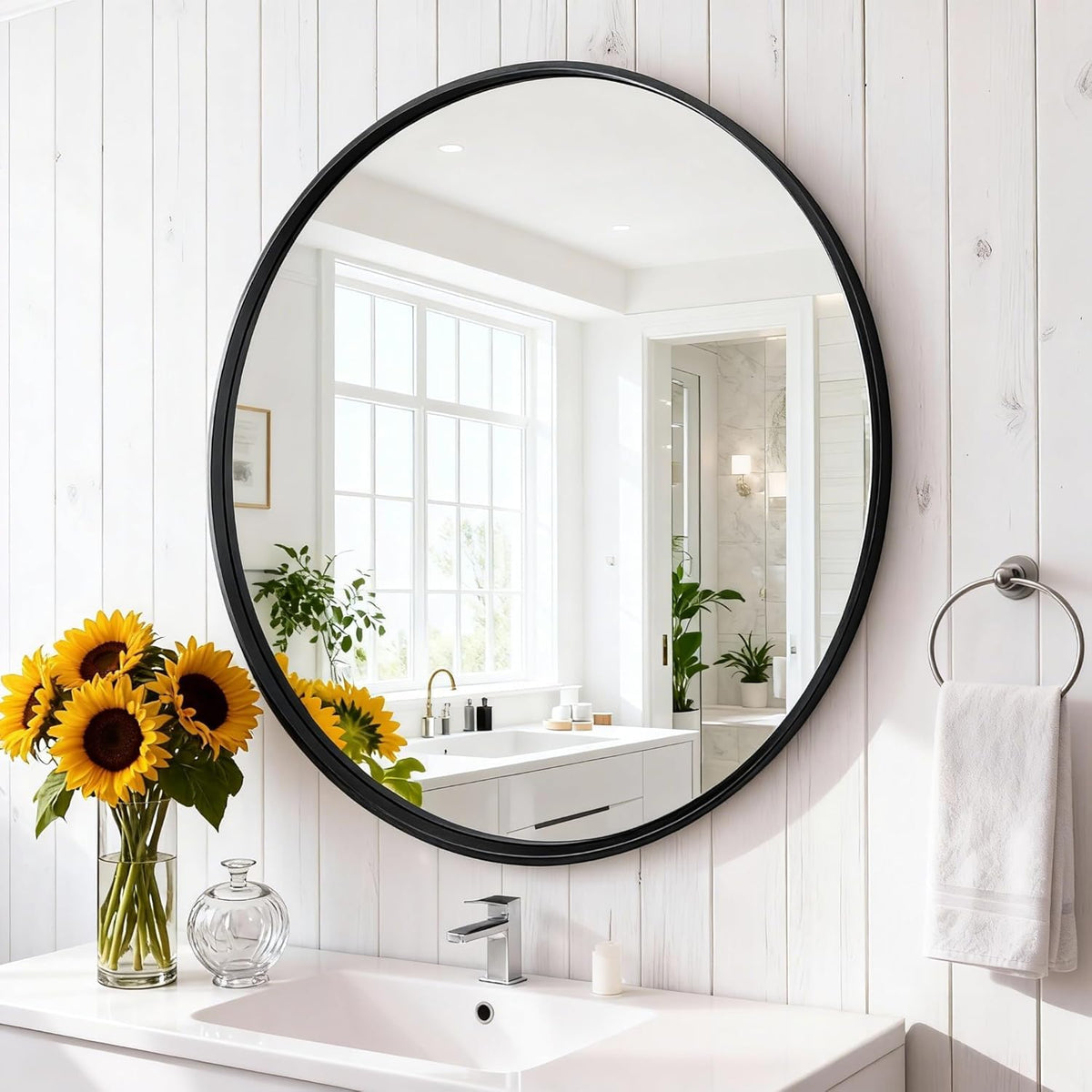 NEWBULIG 28-Inch Round Wall Mirror, Bathroom Wall Circle Mirror
