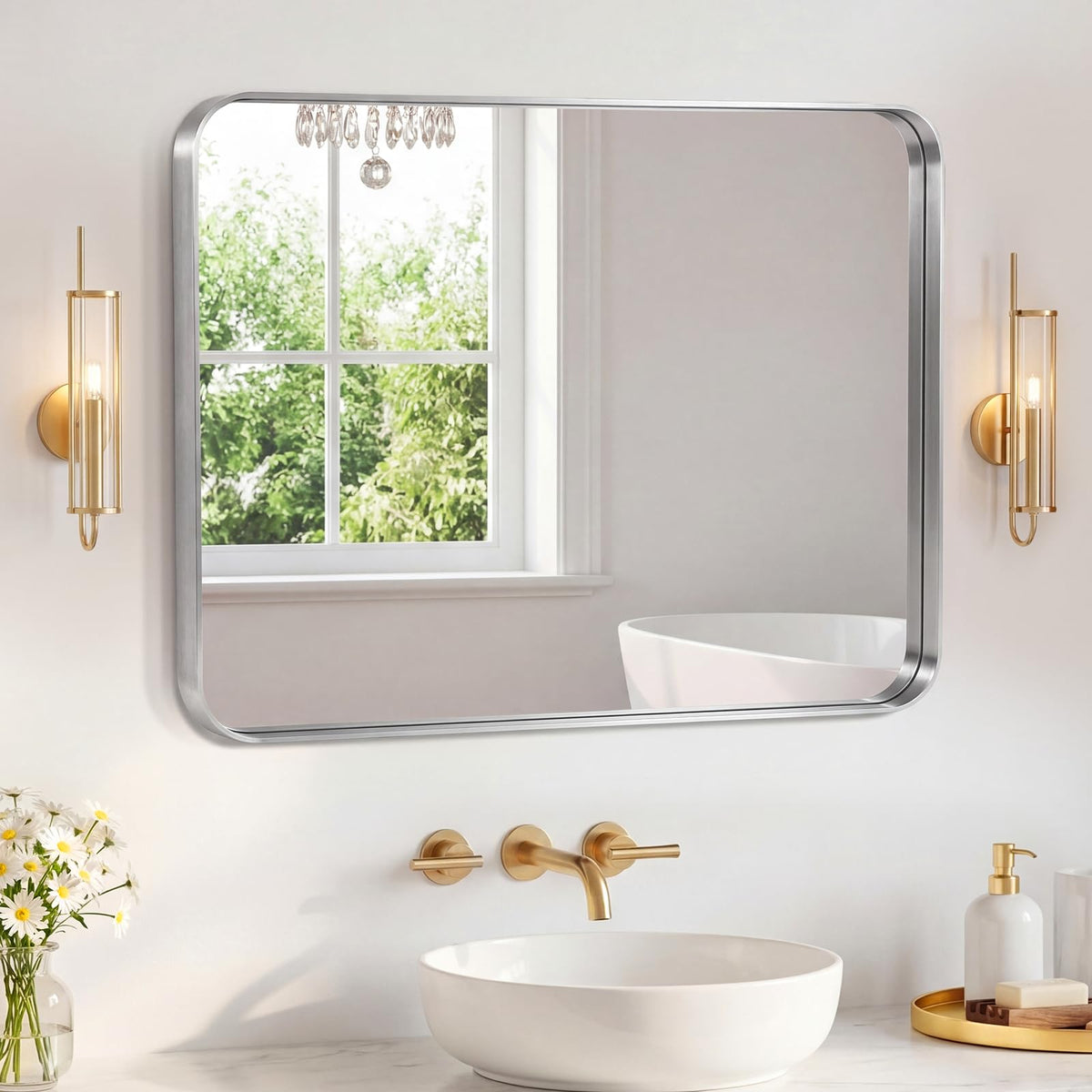 Sweetcrispy Bathroom Mirror 36x24 Inch, Vanity Mirror for Wall
