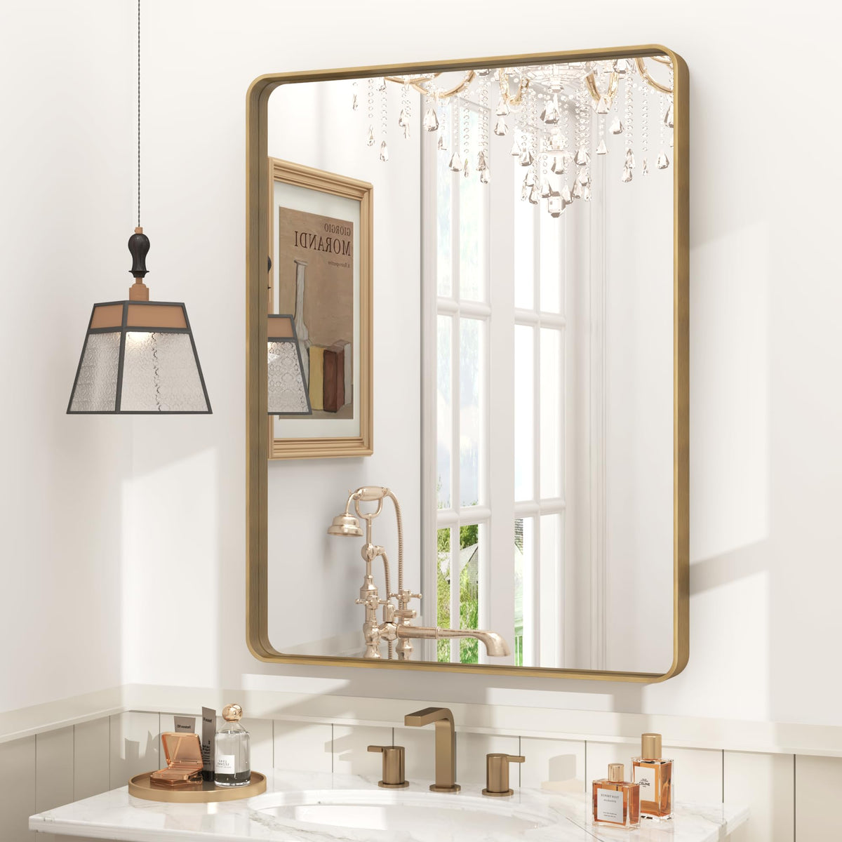 24x30 Inch Black Metal Framed Bathroom Mirror for Wall
