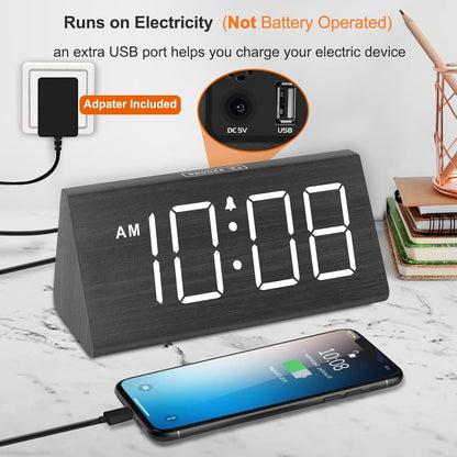 DreamSky Wooden Digital Alarm Clock for Bedroom Living Room, Large Numbers