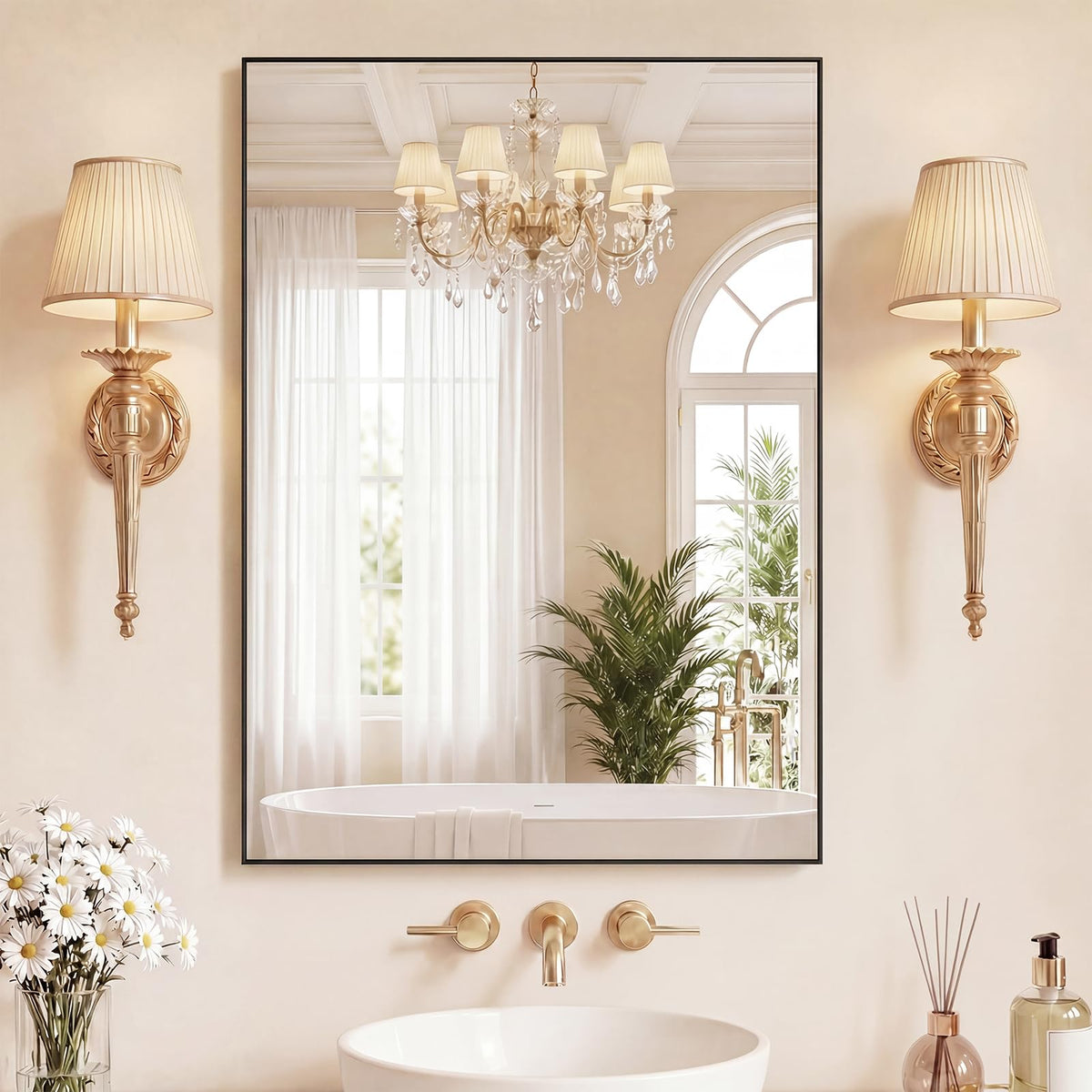 Sweetcrispy 24"x 36" Arched Gold Bathroom Mirrors for Wall