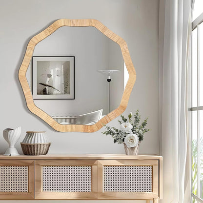 ULIKE Rattan Wicker Bathroom Wall Mirror, 24 Inch Boho