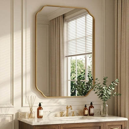 30"x22" Gold Wall Bathroom Mirror, Scalloped Edge Vanity Mirror