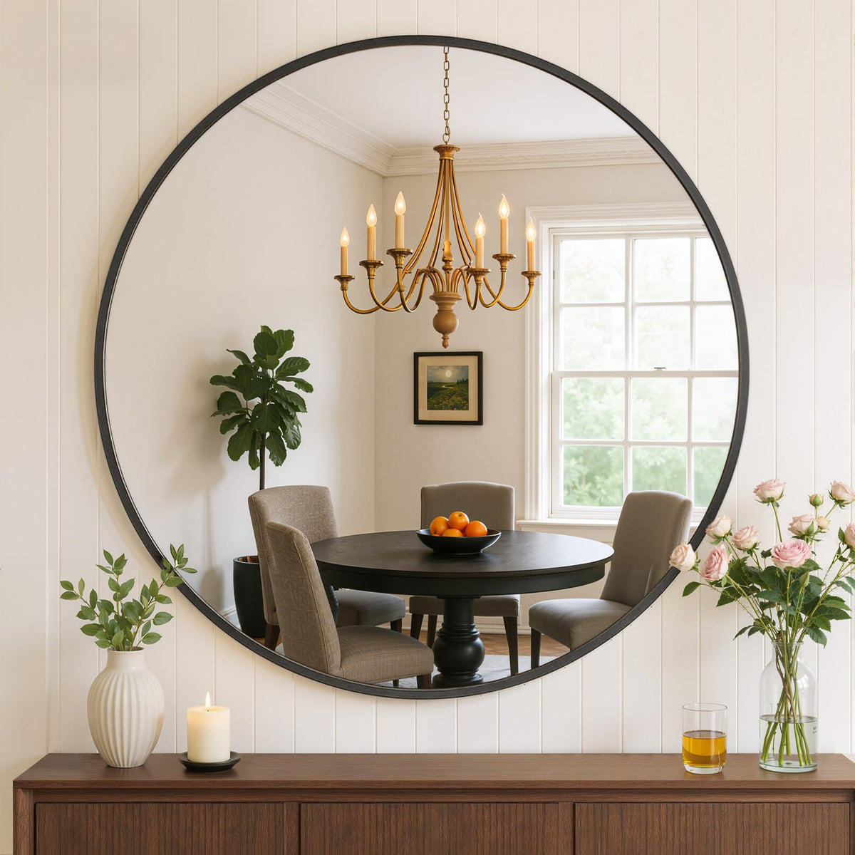 Bathroom Mirror for Wall, 30x22 Inch Rectangle Mirror, Matte Black Metal Framed Bathroom Vanity Mirror for Restroom Farmhouse, Anti-Rust, Tempered Glass, Horizontally or Vertically Hanging