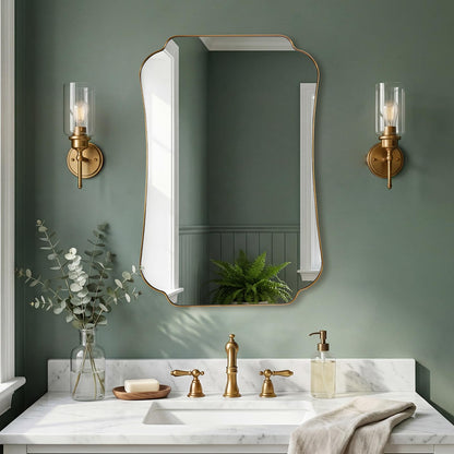 ANDY STAR 24"x36" Gold Mirror, Brushed Brass Scalloped Wall Mirror, Bathroom Wall Mirror with Stainless Steel Metal Framed Ideal for Bedroom, Hallway