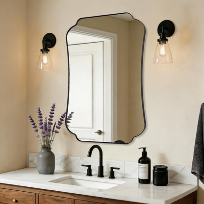 ANDY STAR 24"x36" Gold Mirror, Brushed Brass Scalloped Wall Mirror, Bathroom Wall Mirror with Stainless Steel Metal Framed Ideal for Bedroom, Hallway