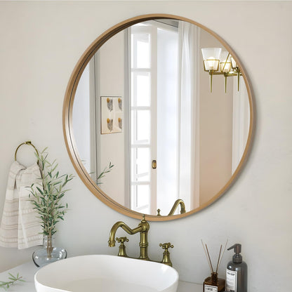 WallBeyond Round Wood Mirror 24 inch Circle Wall Mirror for Bathroom Round Wall Mirror for Wall Decor, Vanity, Entryway Living Room (Natural)
