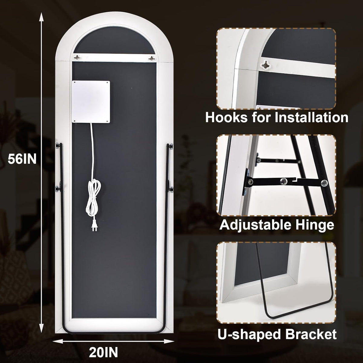GLSLAND 20"x56" Arched Full Length Mirror LED Lighted Floor Standing Mirror