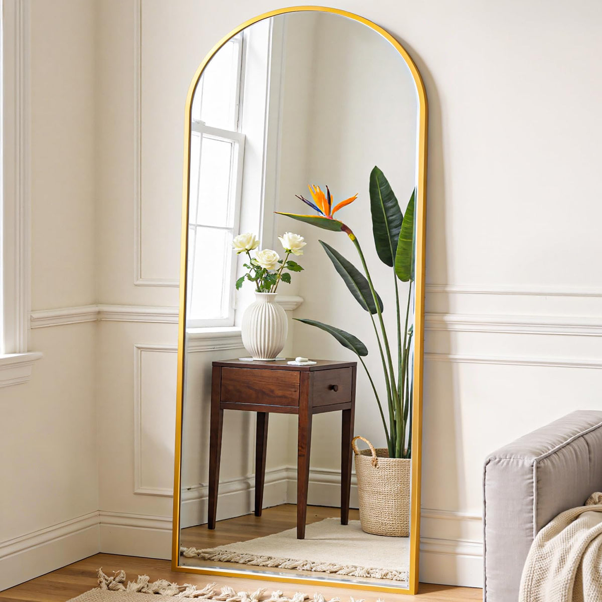OLIXIS Arched Full Length Mirror with Stand, 60"x16" Full Body Mirror