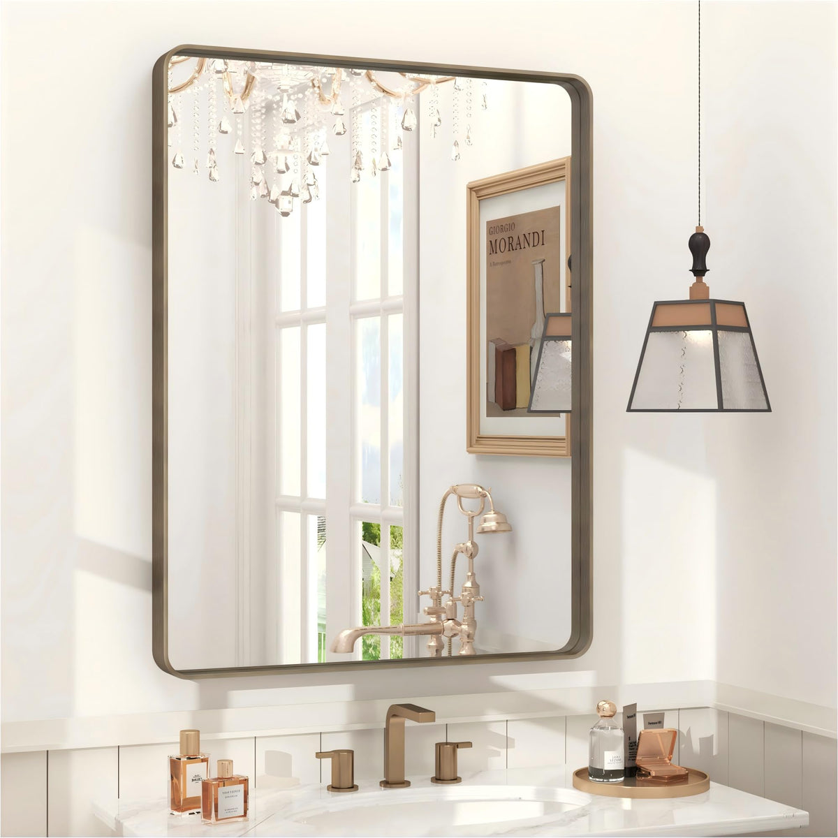24x30 Inch Black Metal Framed Bathroom Mirror for Wall