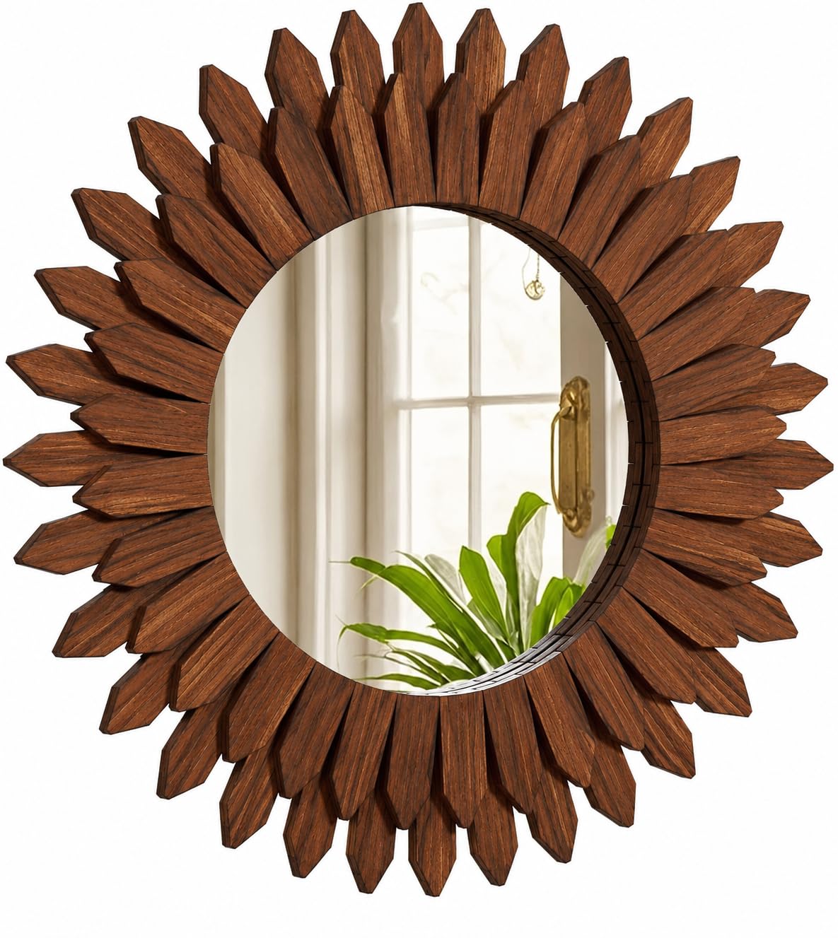 24" Round Sunburst Wooden Mirror Boho Rustic Wall Decor