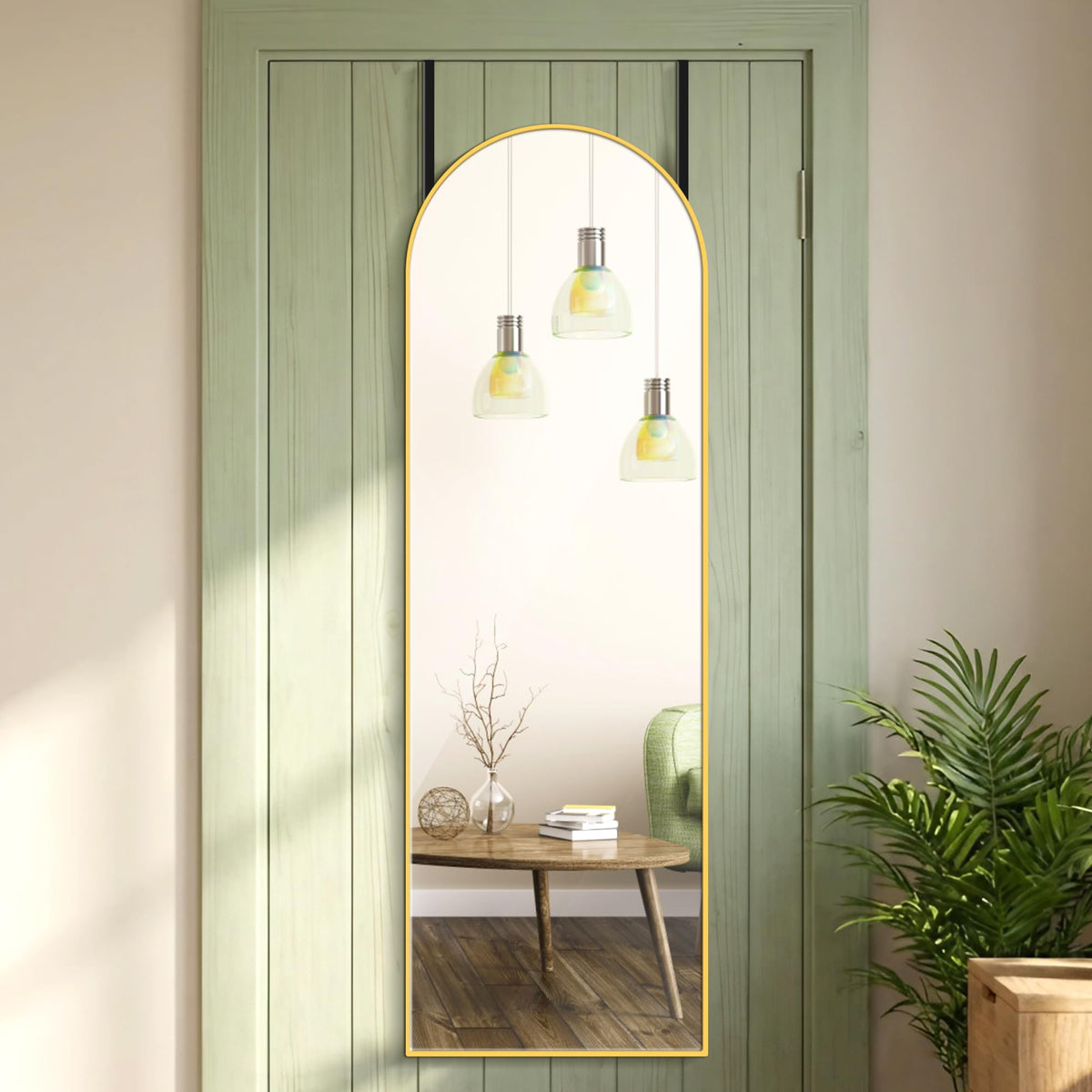 Alpen Gold Arched Full Length Mirror, X-Large 64x21 Floor Mirror with Stand