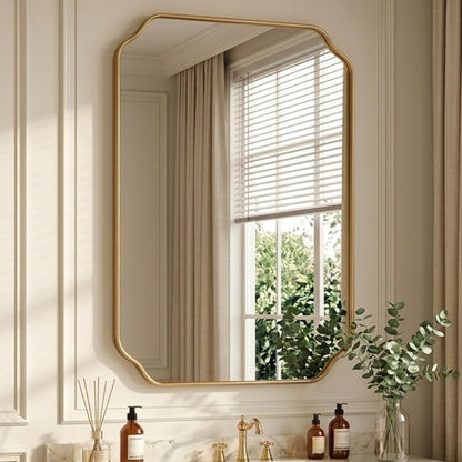 30"x22" Gold Wall Bathroom Mirror, Scalloped Edge Vanity Mirror