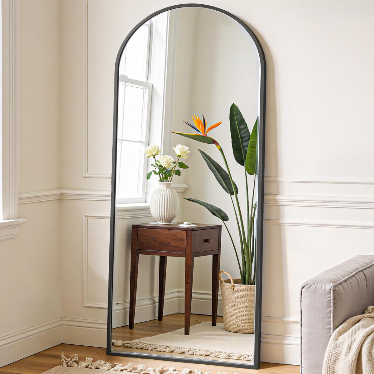 OLIXIS Arched Full Length Mirror with Stand, 60"x16" Full Body Mirror