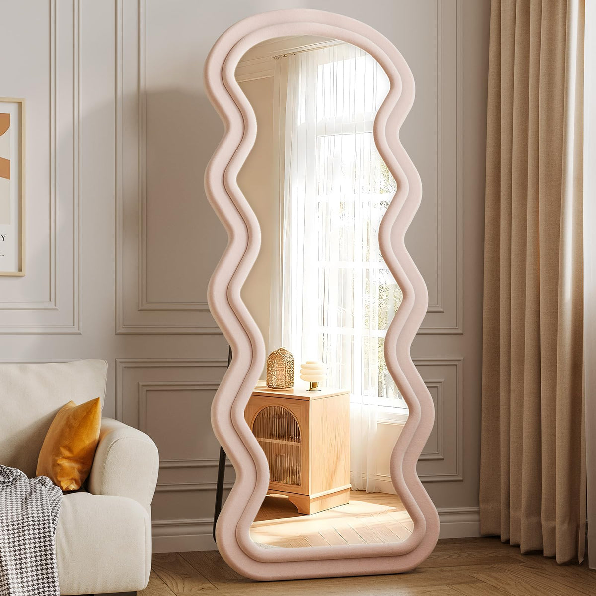 Full Length Mirror, 63"x24" Wavy Full Body Mirror Flannel