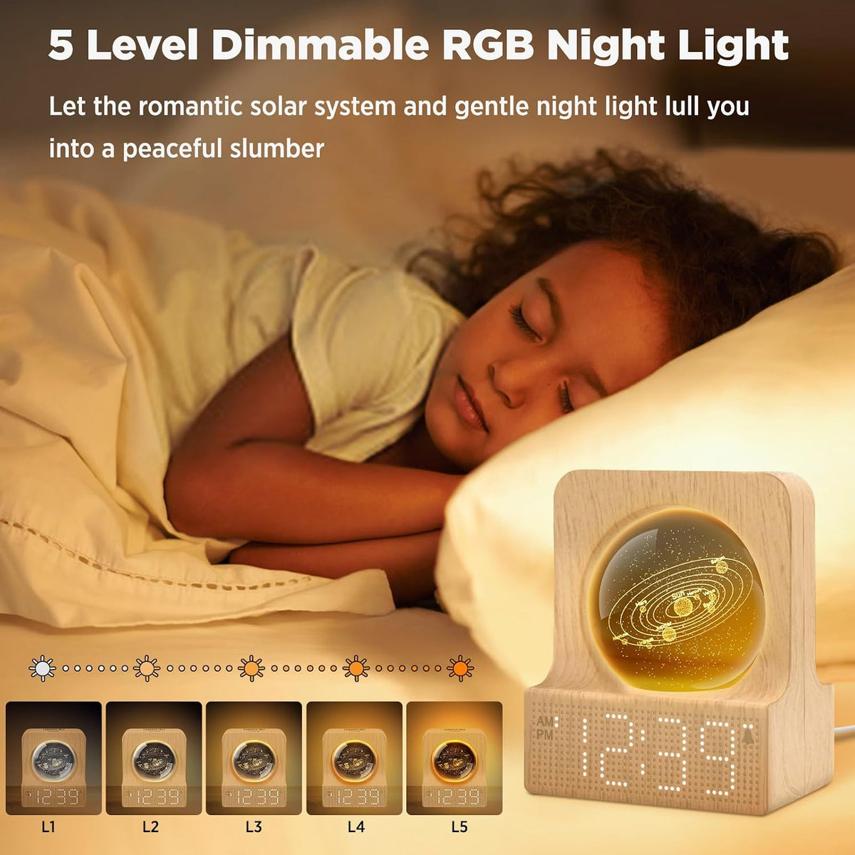 DreamSky Space Alarm Clock for Kids Teens with RGB Night Light for Bedroom