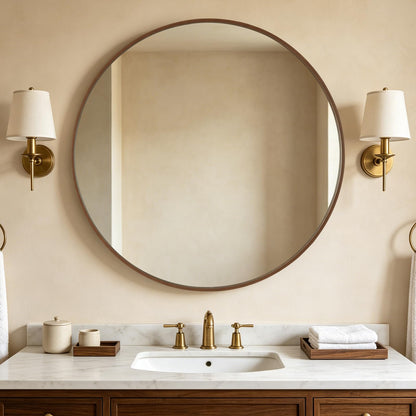 WallBeyond Round Wood Mirror 24 inch Circle Wall Mirror for Bathroom Round Wall Mirror for Wall Decor, Vanity, Entryway Living Room (Natural)