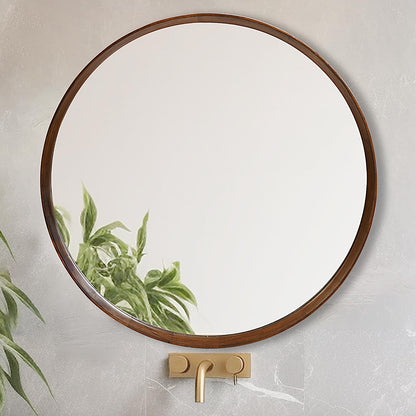 30 Inch Round Wood Mirror, Wall-Mounted Circle Mirrors, Decorative Mirror