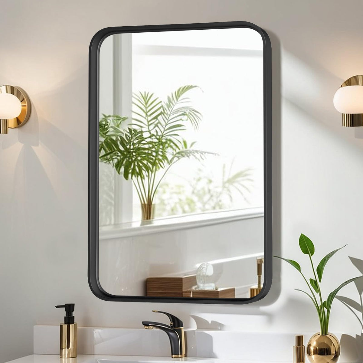 Bathroom Mirror for Wall, 30x22 Inch Rectangle Mirror, Matte Black Metal Framed Bathroom Vanity Mirror for Restroom Farmhouse, Anti-Rust, Tempered Glass, Horizontally or Vertically Hanging
