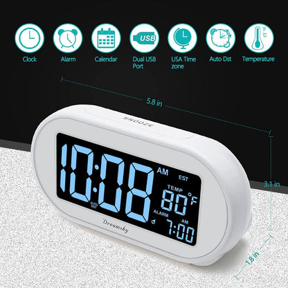 DreamSky Alarm Clocks for Bedrooms, Auto Set Digital Clock with Date & Temp