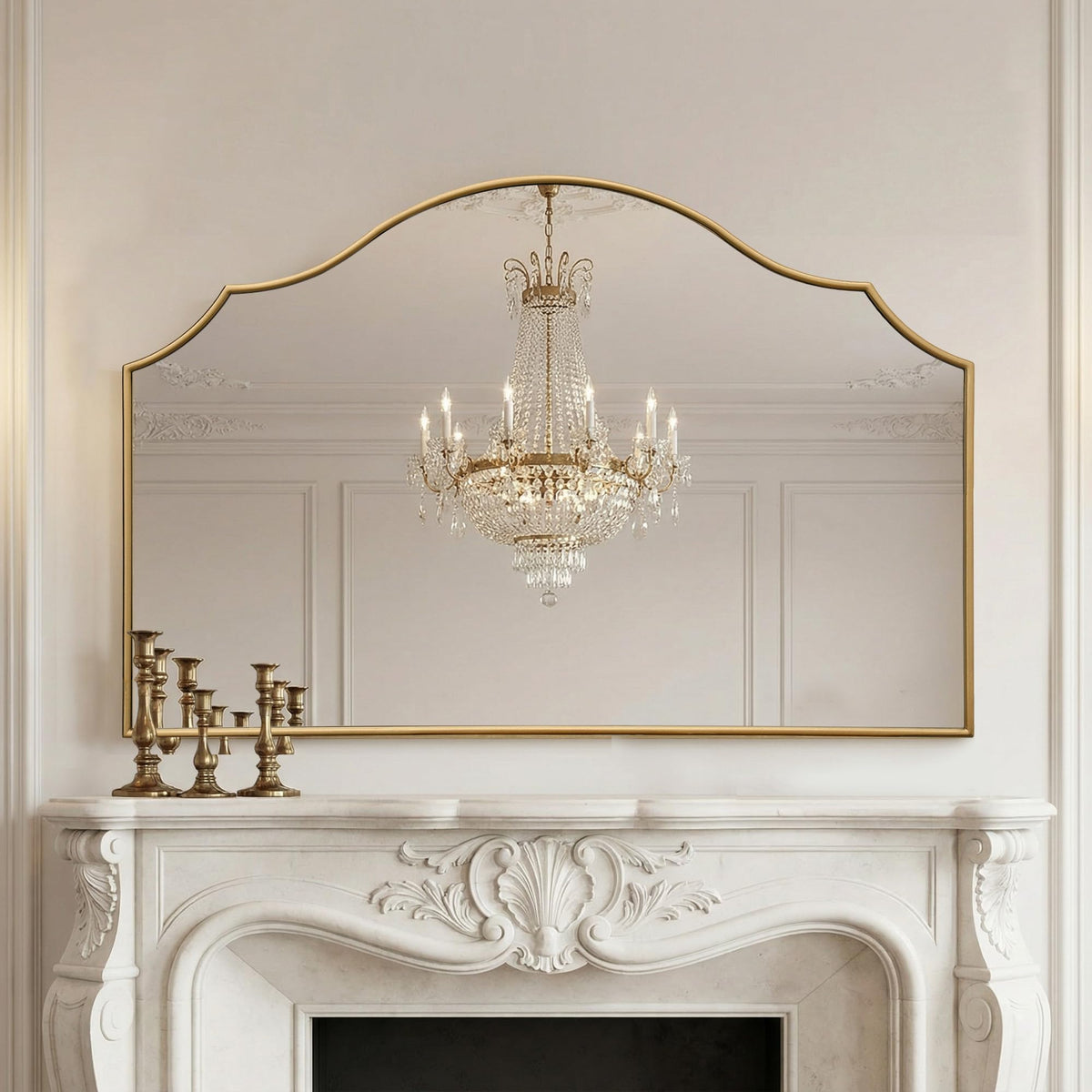 Besdomus Black Scalloped Wall Mirror: 47"x31" Large Wooden Fireplace Mirror