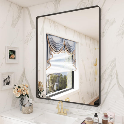 24x30 Inch Black Metal Framed Bathroom Mirror for Wall