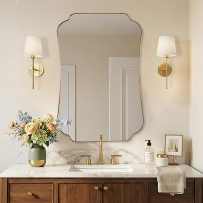 ANDY STAR 24"x36" Gold Mirror, Brushed Brass Scalloped Wall Mirror, Bathroom Wall Mirror with Stainless Steel Metal Framed Ideal for Bedroom, Hallway