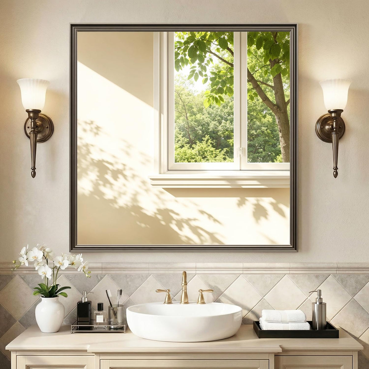 Oak Wood Effect Framed Wall Mirror, 22x30 Rectangle Mirror